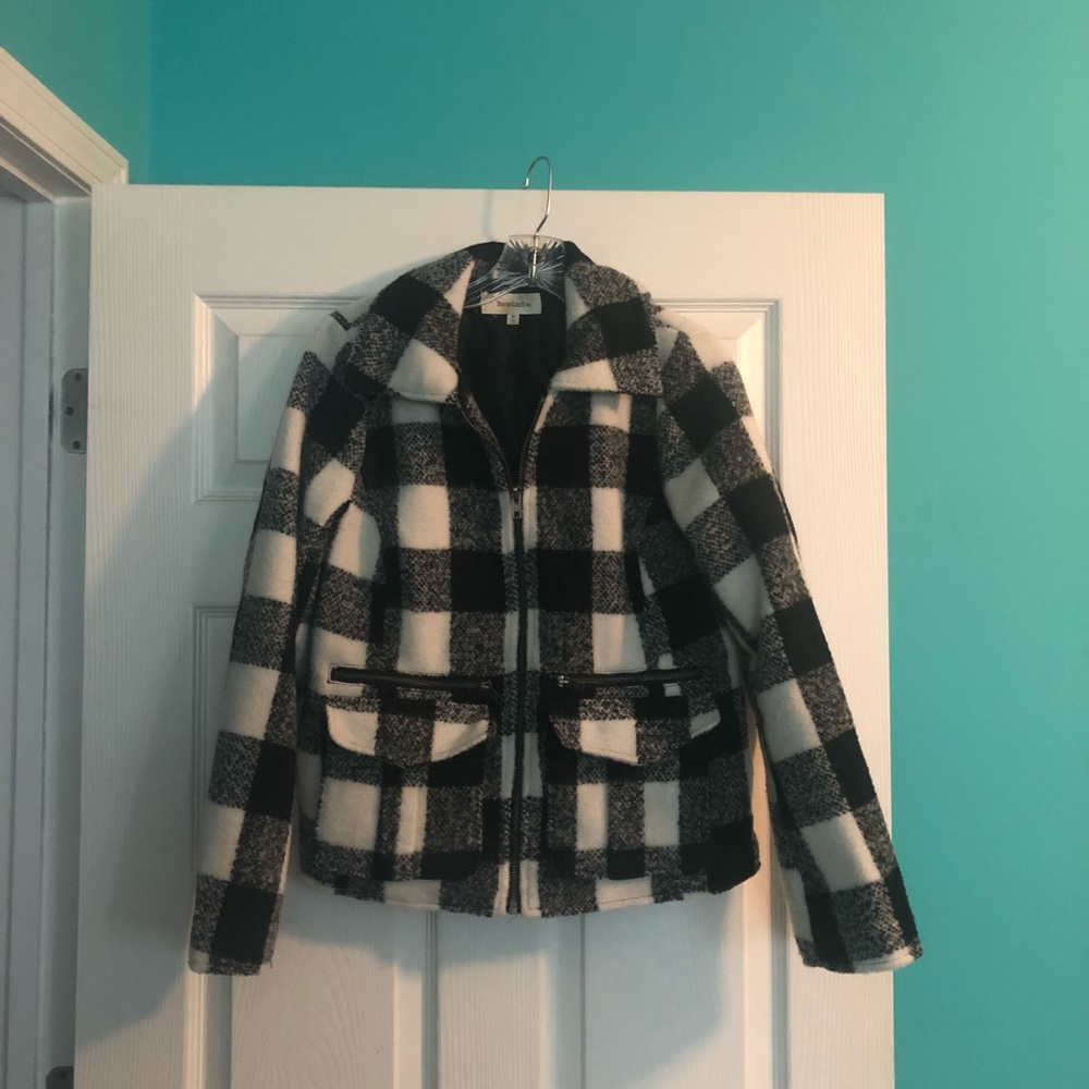 Fall/Winter Black and White Check Felt Coat